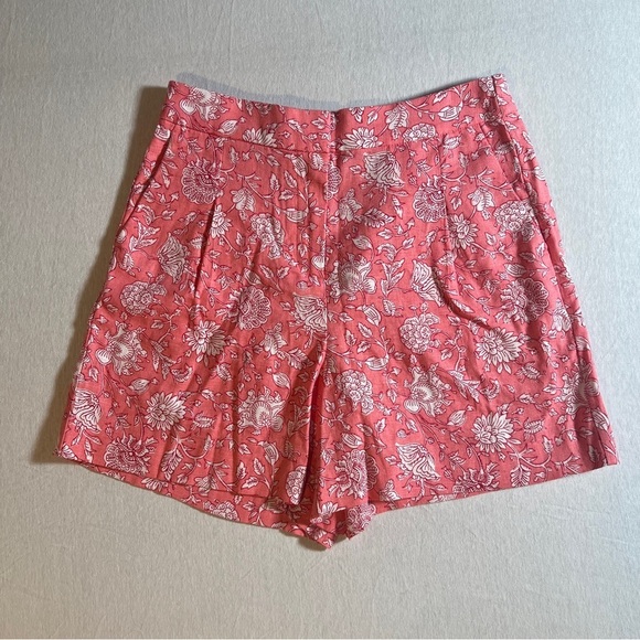 J Crew Pink Floral Linen Blend High Waisted Shorts, Size 4 w/ Front Pockets - Picture 1 of 10